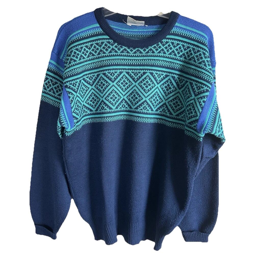 Vintage Meister Fair Isle Sweater Mens M Wool Blend Nordic Ski Norwegian